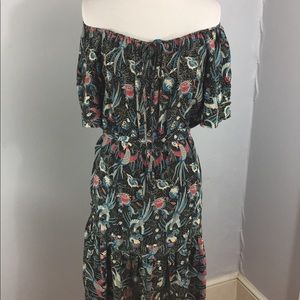 🦅Off-shoulder Pheonix bird print silk dress 🦅